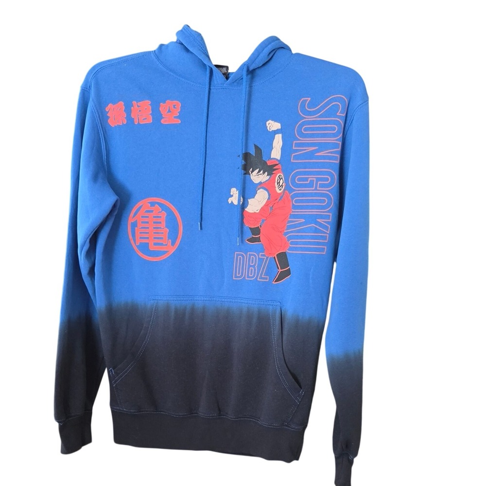 Dragon Ball Z Son Goku Blue Black Ombre Graphic Hoodie Mens Small DBZ Anime Y2K